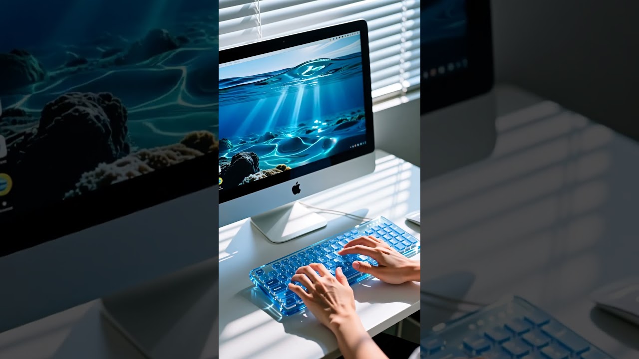 "Ocean Glass Keyboard with Water Ripple Shadows" 