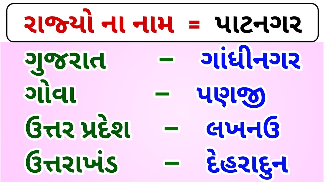 રાજ્યના નામ l ભારતના રાજ્યો ના નામ l bharat na rajyo na naam | states ...
