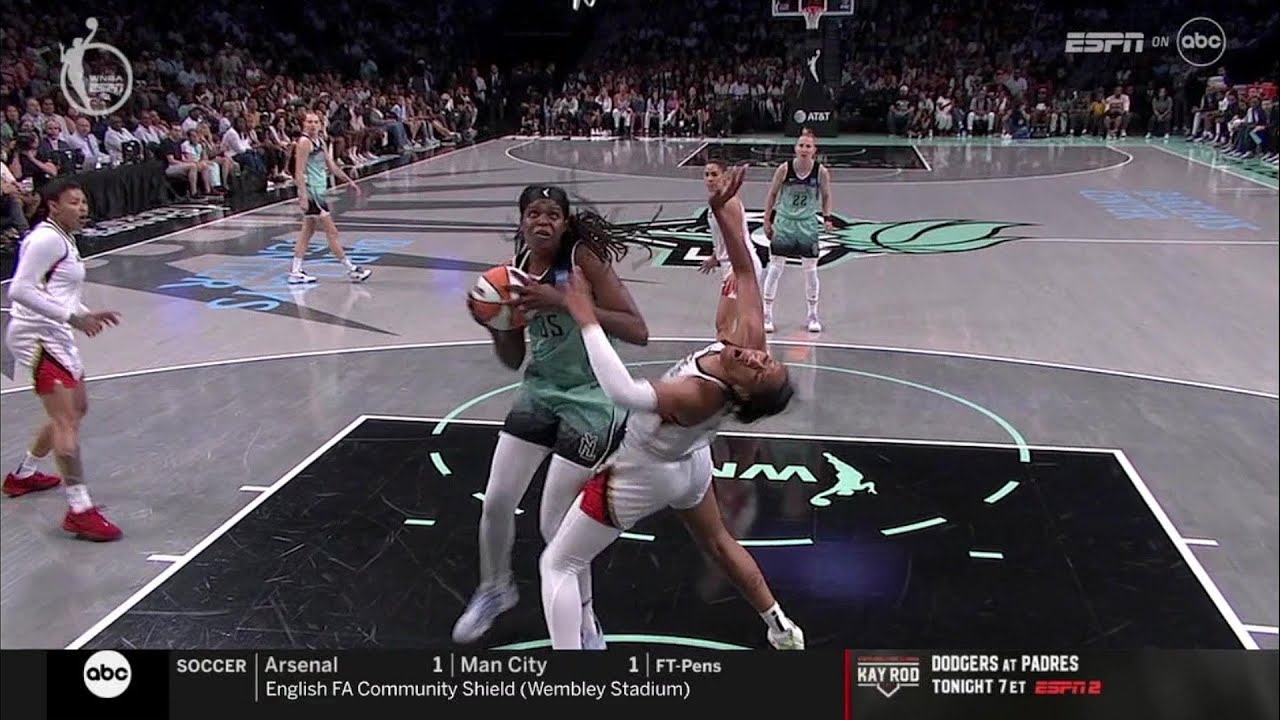 Aja Wilson ELBOWED In The HEADNECK Refs Call FLAGRANT Foul After Review  LV Aces vs NY Liberty