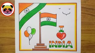 Independence Day Drawing Easy Steps \/ Independence Day Drawing For Beginners \/ Independence Day