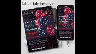 4th of July Invitation | Editable Canva Template | Printable USA Independence Day Party Invite