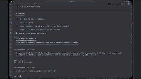 Swirl.jl: Multi-step code questions and full Markdown rendering!