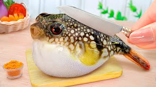 Yummy Miniature Puffer Fish Cooking with Bean Sprouts Recipe 🐠 Cook Blow Fish in Mini Kitchen