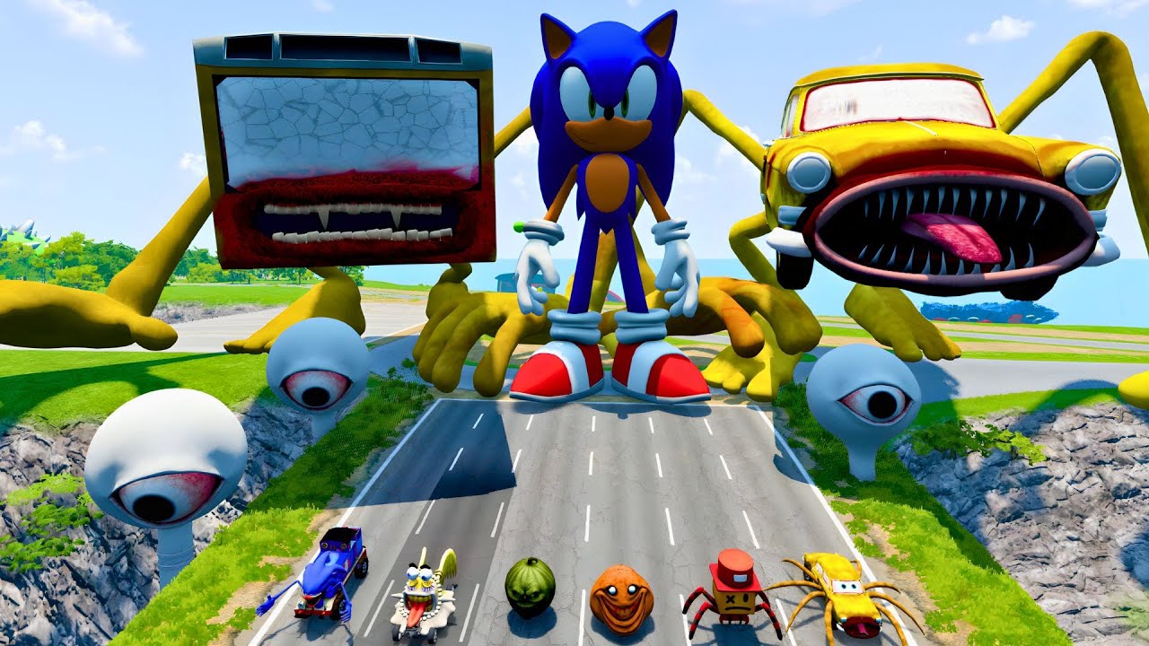 ALL MONSTERS Big & Small Cars with NEW SONIC THE HEDGEHOG & BUS EATER & CAR EATER – BeamNG Drive
