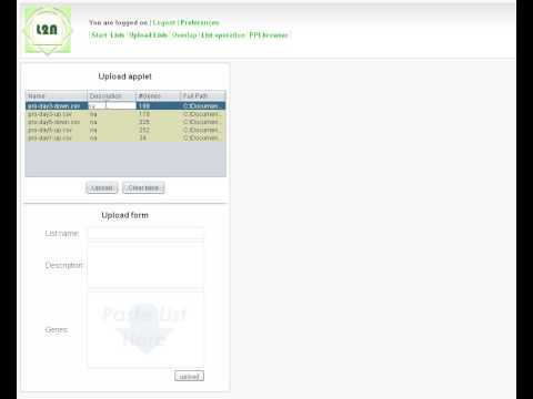 Uploading gene lists