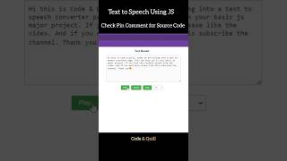 How to Create JavaScript Text Reader - Quick Tutorial #coding #html #css #js #tutorial #programming