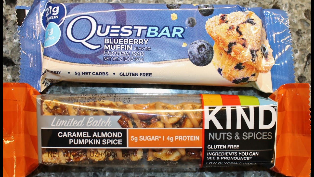 Quest Bar Blueberry Muffin & KIND Bar Caramel Almond Pumpkin Spice