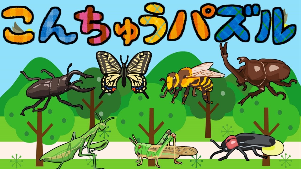 こんちゅうパズル むしのなまえをおぼえよう 虫 昆虫 カブトムシ アゲハ蝶 セミ ホタル クワガタ バッタ ひらがな 幼児向け 知育 勉強 Youtube