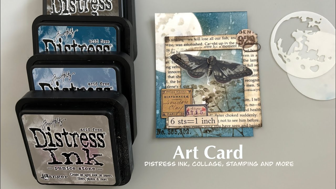Art Card using distress ink, collage, stamping and more. - YouTube