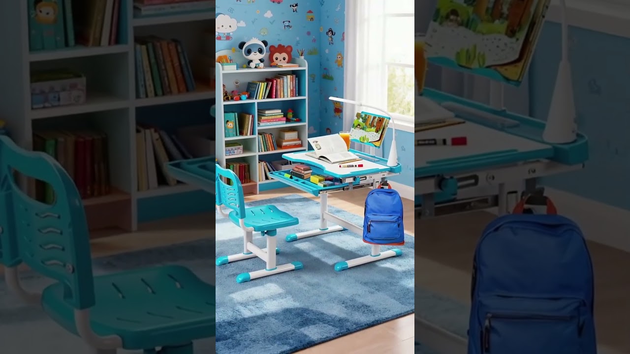 ? Blue Adjustable Kids Study Desk & Chair Set. #costway #KidsDesk 