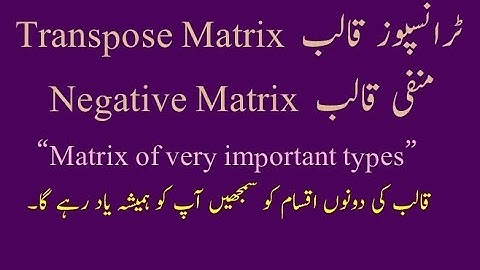 Transpose Matrix & Negative Matrix || 9th Class || By Saqab Hassan
