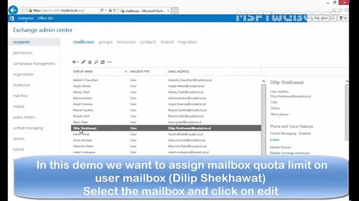 how to limit user mailbox size (Quota) in exchange 2013 SP1