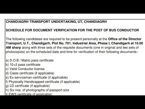 CTU BUS CONDUCTOR वाले बच्चो का DOCUMENT VERIFICATION LIST।। ctu भर्ती ...