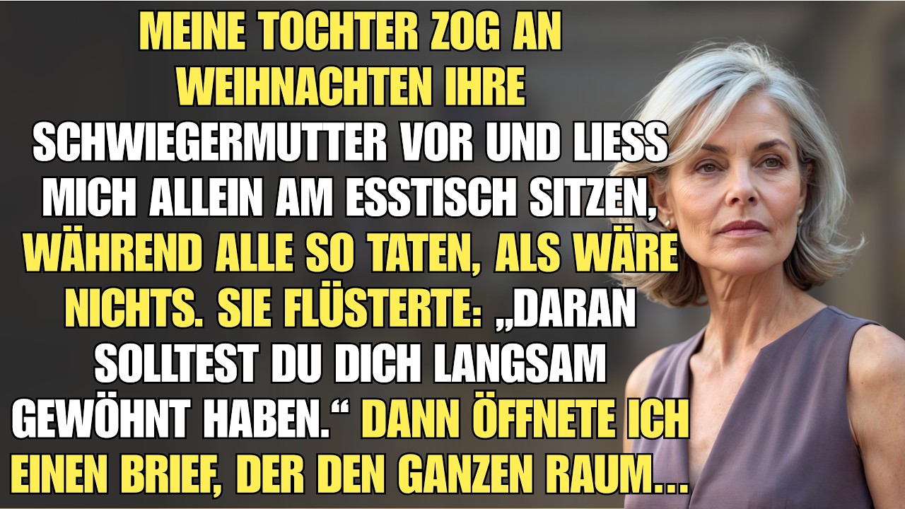 An Heiligabend saß ich am äußersten Ende des Tisches meiner Tochter, auf einem wackeligen Klappstuhl aus der Garage, während meine Schwiegermutter-Tochter Gudrun hofierte. Als ich leise fragte, ob...