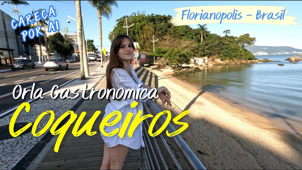 Caminhei fora de temporada na Orla Gastronômica de Coqueiros Florianópolis Brasil 4k