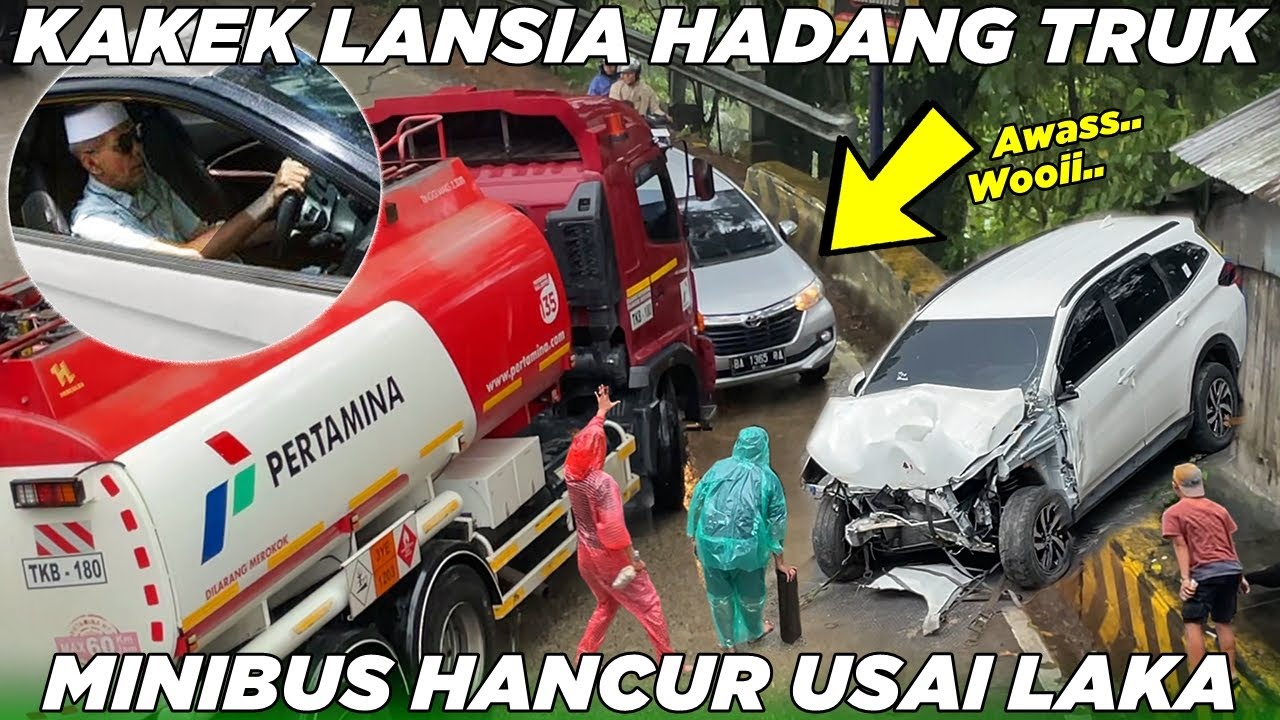 ADEGAN BERBAHAYA !!! Kakek Lansia Hadang Truk BBM, Mobil Hancur Usai Laka Melintas Sitinjau Lauik