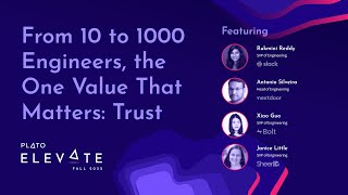 The One Value That Matters: Trust with Engineering Leaders from Slack, Nextdoor, Bolt, and SheerID
Rukmini Reddy is the SVP of Platform Engineering at Slack. Throughout her leadership journey, she has specialized in hypergrowth and product transformation for enterprise tech companies across SaaS and B2B/B2C business models.
Xiao Guo is currently SVP of Engineering at Bolt. Prior to Bolt, she was head of growth at Instacart and helped Instacart’s systems scale due to the massively increased demand during the COVID-19 pandemic. Prior to Instacart, she was at Uber and LinkedIn, where she focused on building consumer products on a large scale.
In her role as SVP of Engineering, Janice Little manages the people, processes, and teams necessary to meet the rigorous execution and innovation goals of SheerID. Janice has performed software consulting and agile coaching for a large variety of sectors including biological research, digital learning platforms, e-commerce & financial.
These talks are organized by Plato (www.platohq.com).
Plato is on a mission to help Engineers become great Engineering Leaders thanks to a community of Mentors from top companies such as Google, Facebook, Lyft, Slack, Trello, Netflix, Spotify, Digital Ocean, Segment, Uber...
Sign-up to meet a mentor: https://www.platohq.com/ The One Value That Matters: Trust with Engineering Leaders from Slack, Nextdoor, Bolt, and SheerID