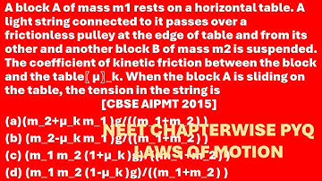 A block A of mass m1 rests on a horizontal table. A light string connected to it passes over a