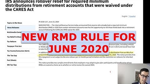 New RMD Rules June 2020. Required Minimum Distribution Add Back Deadline Extended. Roth Conversion.