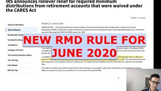 New RMD Rules June 2020. Required Minimum Distribution Add Back Deadline Extended. Roth Conversion.