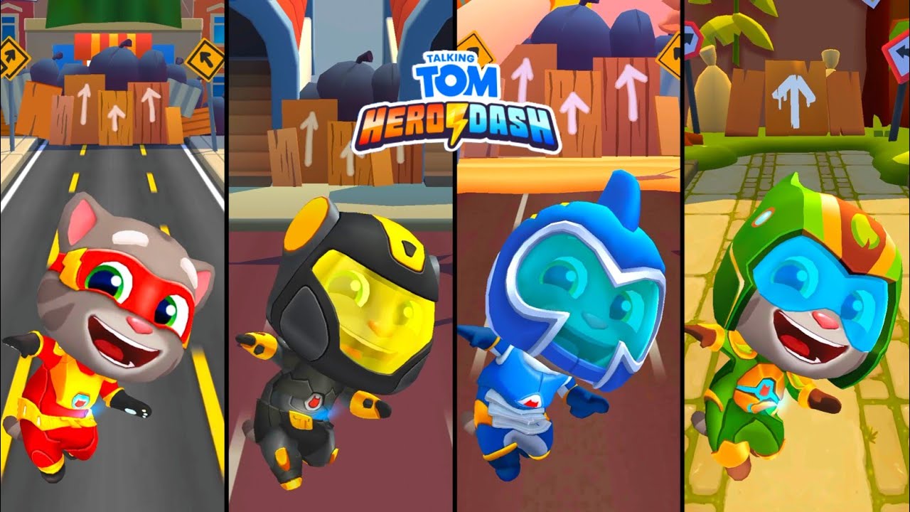 Talking Tom Hero Dash Super Tom vs Black Jett Tom vs Deep Sea Tom Power