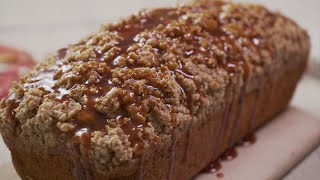 Pumpkin Bread with Streusel Top and Salted Caramel Sauce 🍂 bake with me