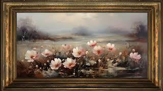 Poppy Meadow Morning, Rustic Vintage Oil Painting | Framed Art Screensaver for TV