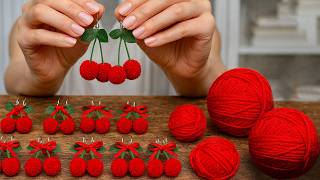 DIY pompom cherry keychain 🍒