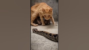 “Mother Cat vs Python! Brave Mom Protects Her Kittens in Intense Standoff”