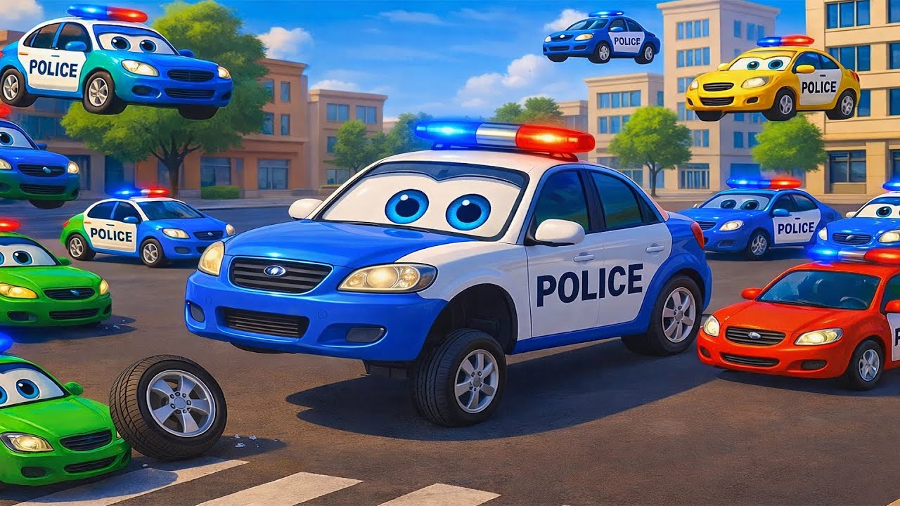 Three-Wheel Police Car Falls Into a Drain 🚔🕳️Vehicles Team Rescue Mission | Funny Vehicles Animation
