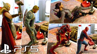 All 12 Avenger Trying to Lift Thor's Hammer in Marvel's Avengers Game (PS5) (4K ULTRA HD)