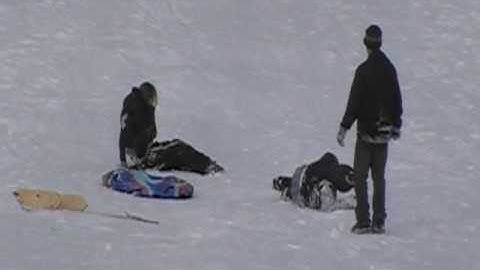 Wicked bad sledding accident down a fast hill!