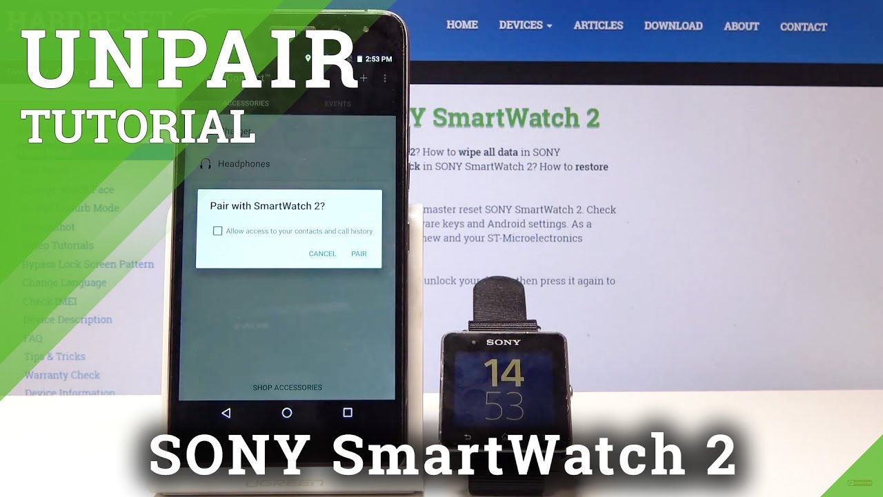 How to Unpair SONY SmartWatch2 - Disconnect Devices / Reset Watch