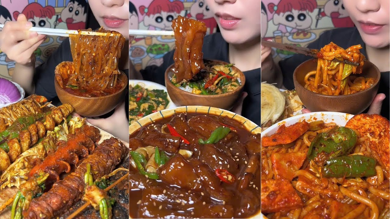 Saucy Beef Tendons, Juicy Tomato Eggs, Spicy Noodles & Fried Skewers Mukbang ASMR