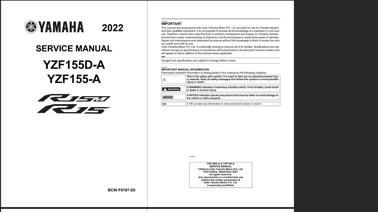 Yamaha R15 (YZF155) 2022+ Service Workshop Repair Manual Download