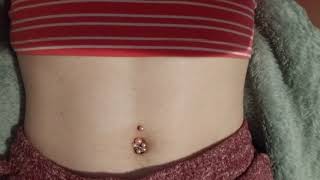 Ab Flexing - Hot Pink Crop Top Pink Heart Belly Ring Barbell