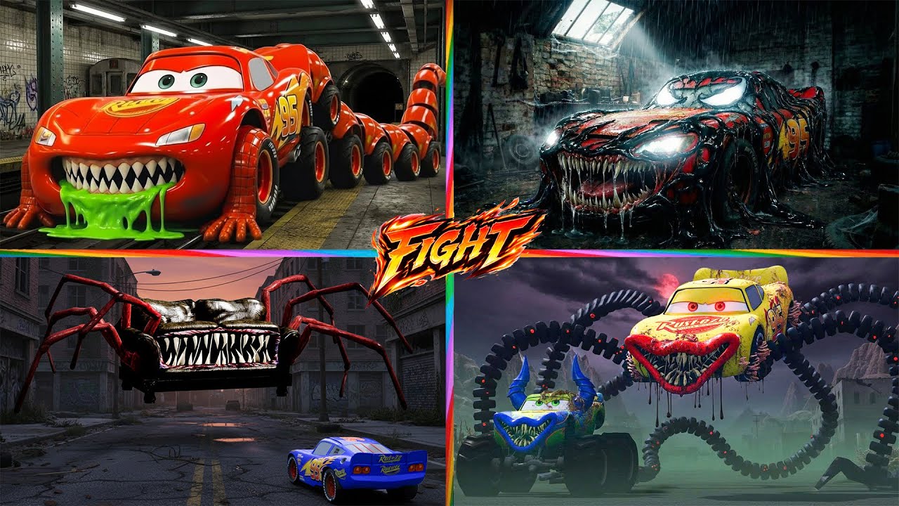 Lightning McQueen 🆚 EVIL GIANT SNAKE 🐍 EXCAVATOR Eater 🆚 Robot Mcqueen - Tiles Hop EDM Rush 🎶/TIELS