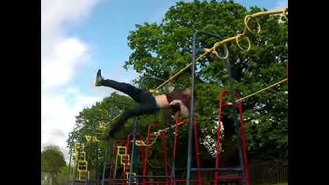 Monkey bars guy loses hat falls back
