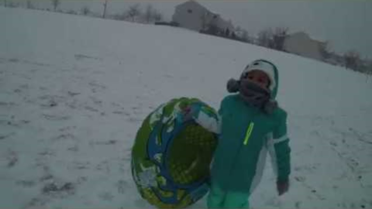 MePlus4 Sledding Down a Hill While Snowing | wipe out