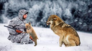 Пытаясь спастись от матерого волка, рысенок вцепился в ногу охотника, умоляя его о помощи