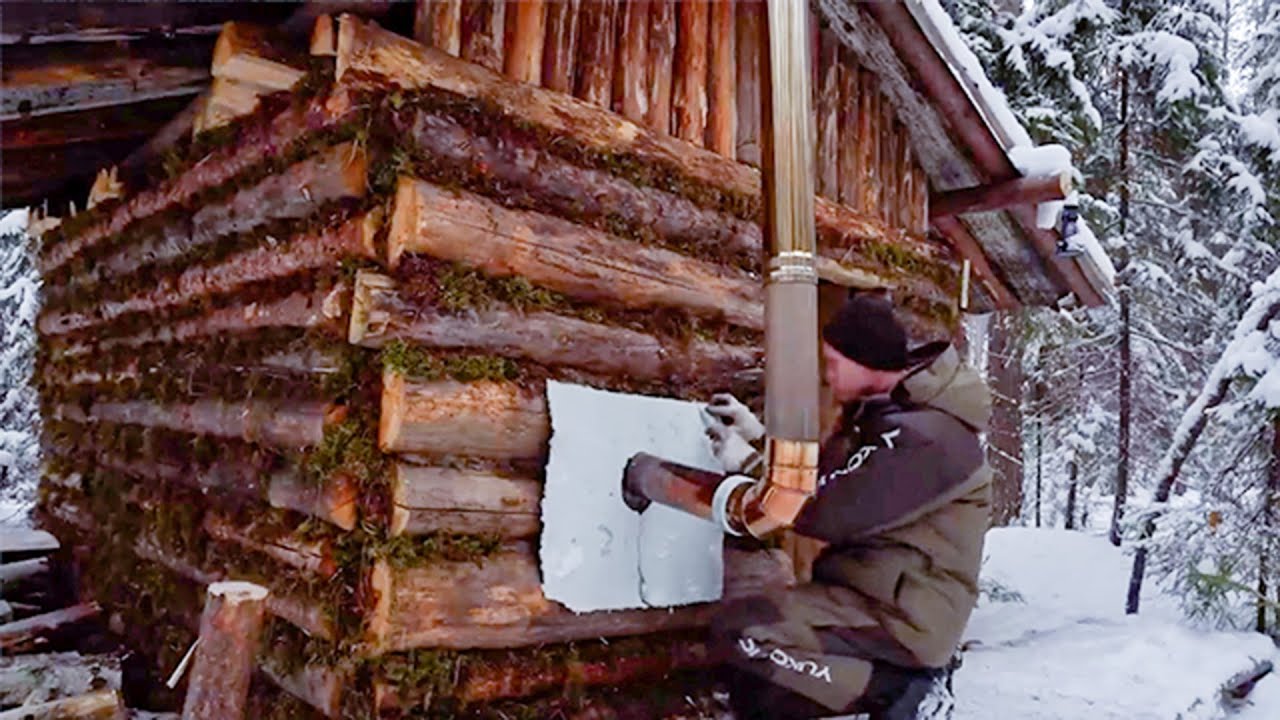 Winter Cabin Maintenance Installing Chimney for Off Grid Log Cabin in ...