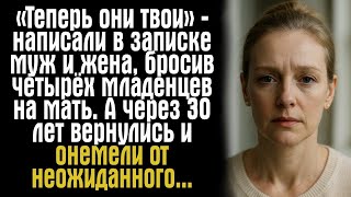 картинка: «Теперь они твои» — написали в записке муж и жена, бросив четырёх младенцев на мать… А через 30..