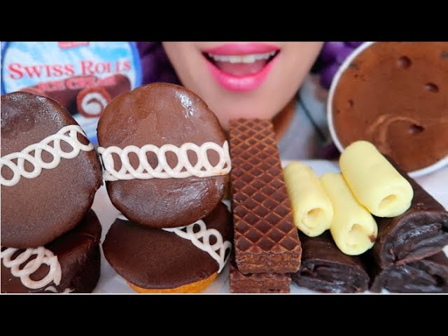 ASMR SWISS ROLL ICE CREAM, CUPCAKES HOHOS, PEANUT BUTTER WAFER 먹방 |CURIE.ASMR