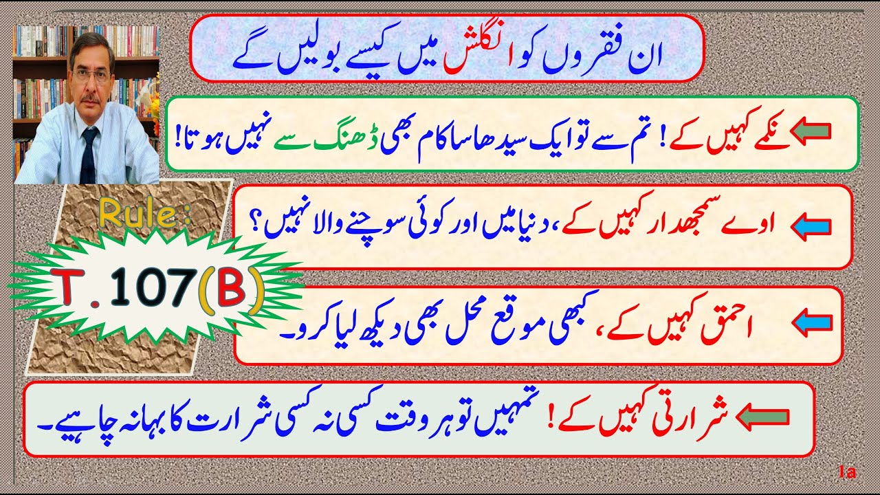 Urdu to English translation T.107(B)| Spoken English| Grammar| Prof. Altaf Hussain Shah