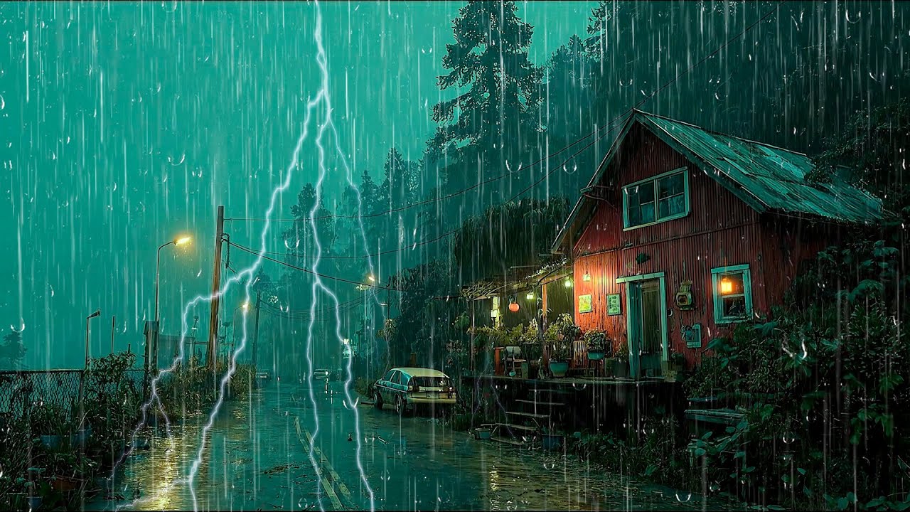 Sonido de Lluvia y Truenos Fuertes en la Noche para Dormir Rápido y Relajación Total