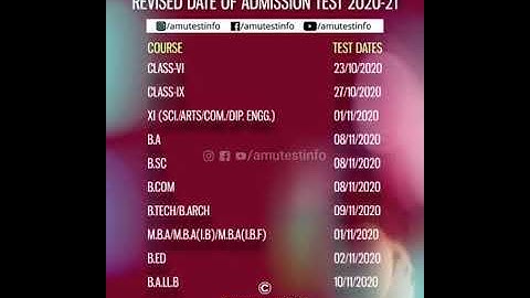 #AMU REVISED DATES OF ADMISSION TEST 2020-21  |  Aligarh Muslim University