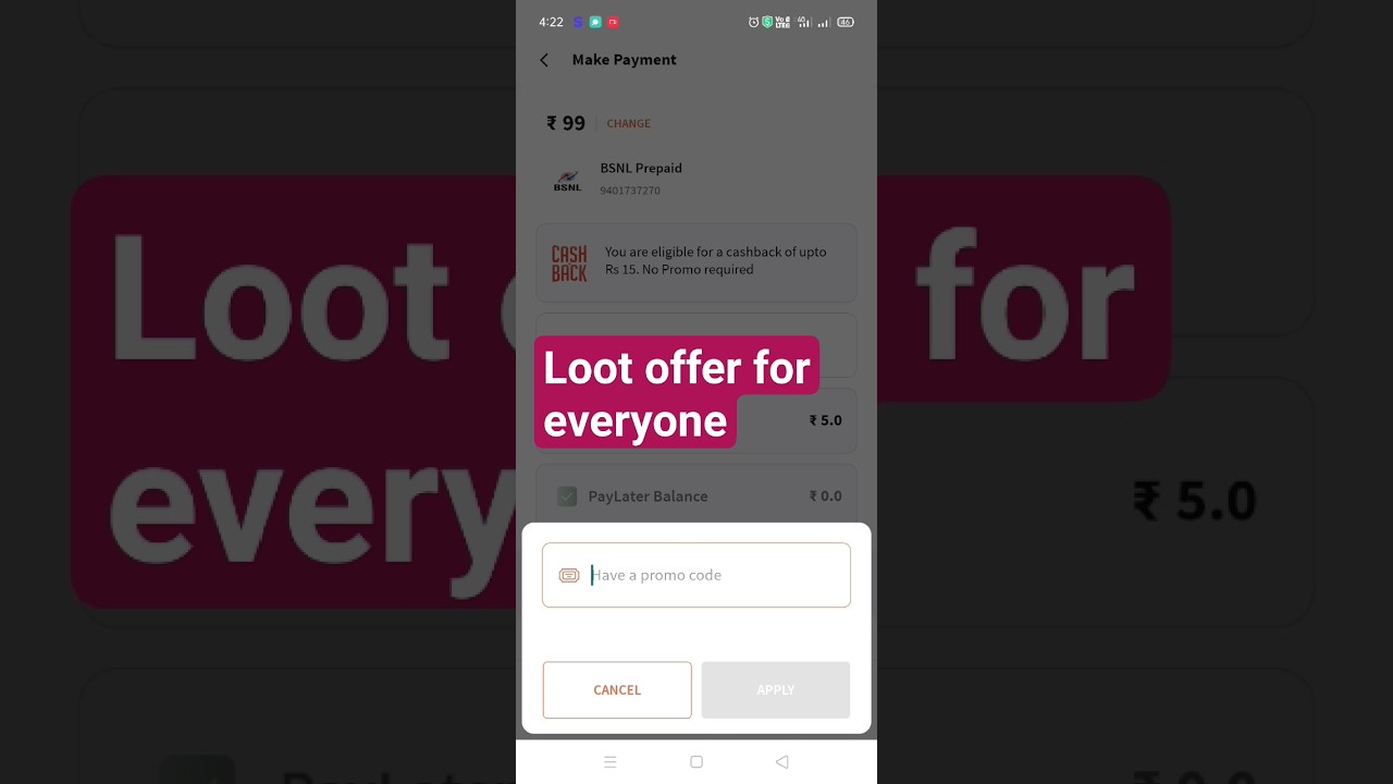 Freecharge recharge cashback / Freecharge recharge promo code / loot offer 