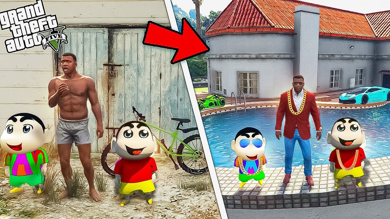 GTA 5 : Franklin Shinchan & Pinchan Change Their Poor Life To Richest Life in GTA 5 in Telugu
