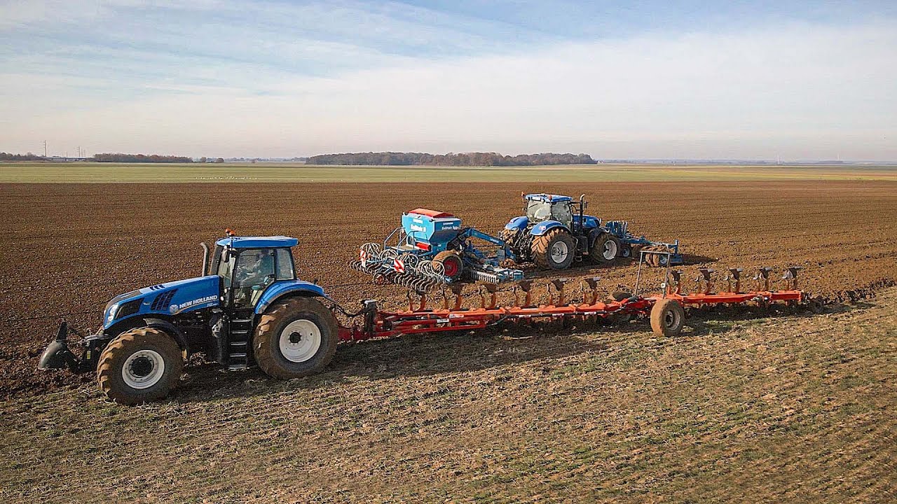 GROS CHANTIER DE SEMIS DE BLÉ 🌱 - NEW HOLLAND T8 & T7