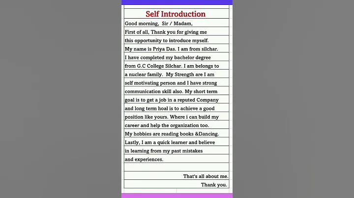 Self Introduction In English | Introduce Yourself In English #shorts #trending